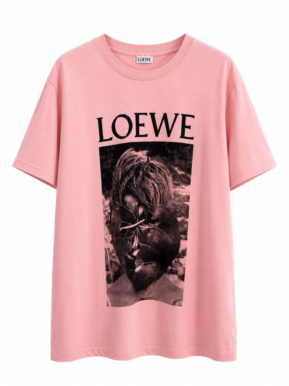 Loewe Pink Crewneck Graphic Tee with Black Front Print